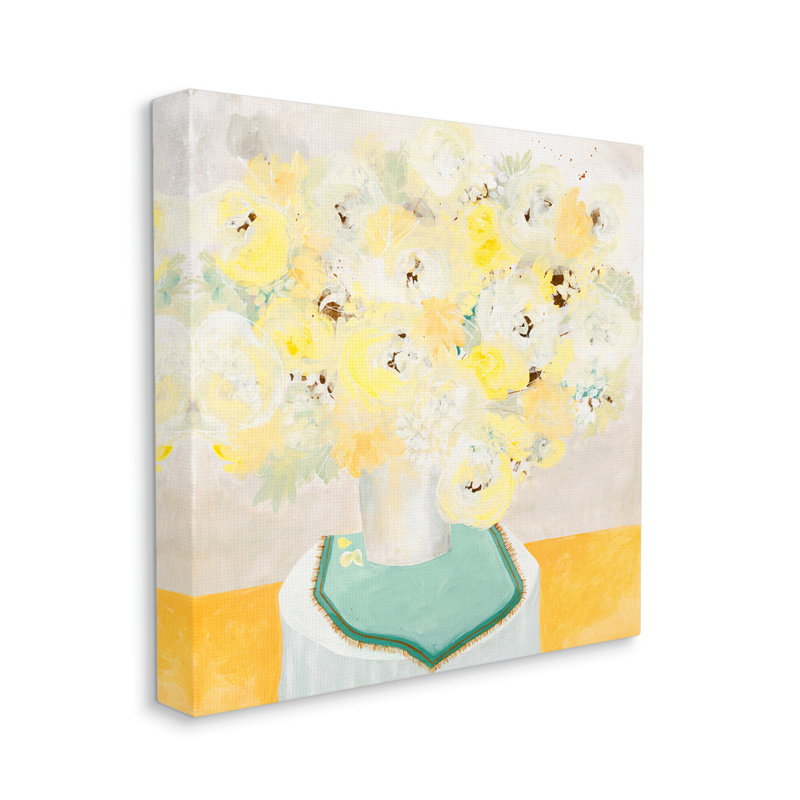 " Bright Modern Flower Blossoms Bouquet Collage Painting " by Ruth Fromstein, 17" H x 17" W, Wrapped Canvas