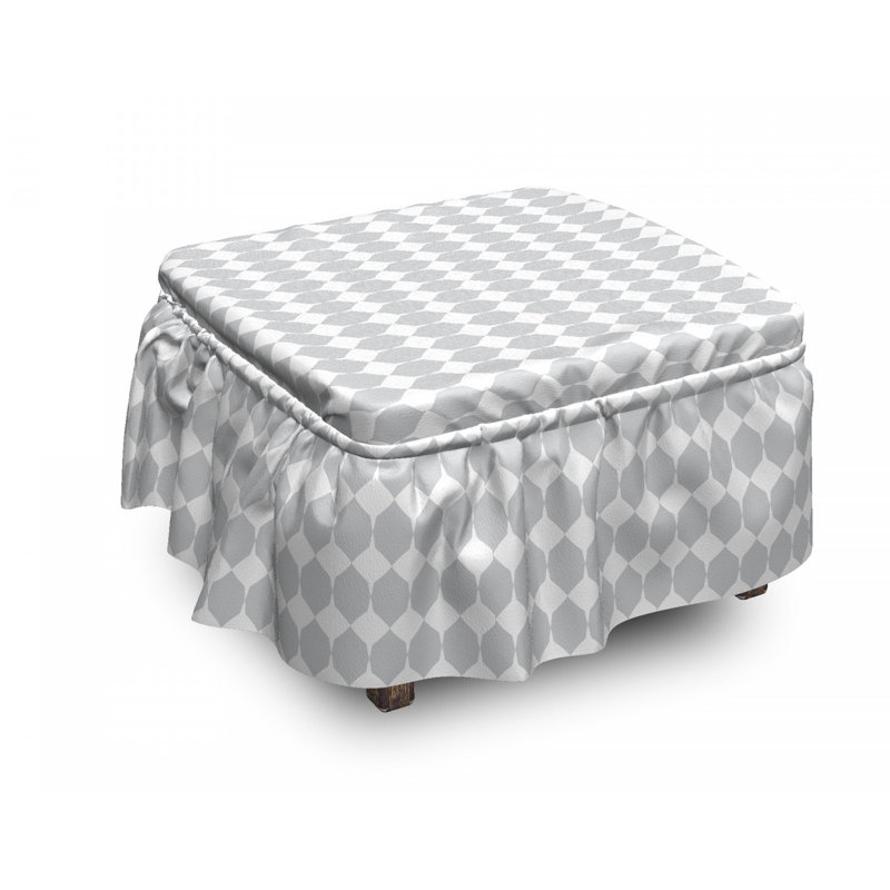 Housse pour décoratif repose-pieds, Gris pâle mosaïque rhombus / blanc