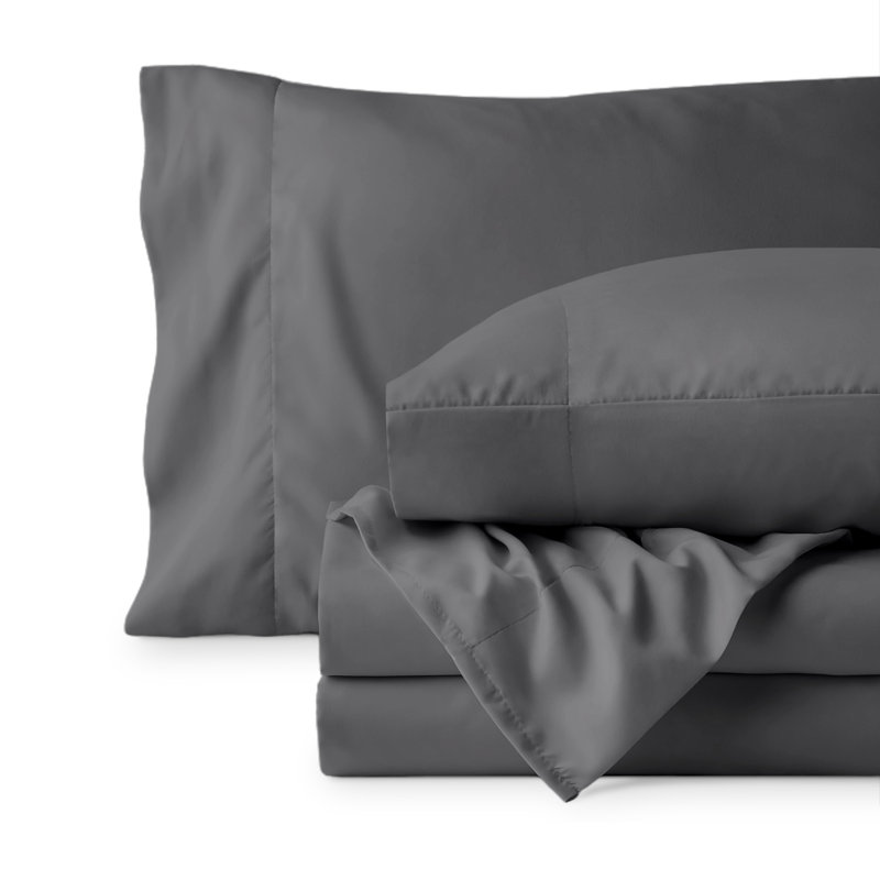 Ensemble de draps en micro-fibre, Ensemble de draps pour lit simple avec 1 taie d'or, gris