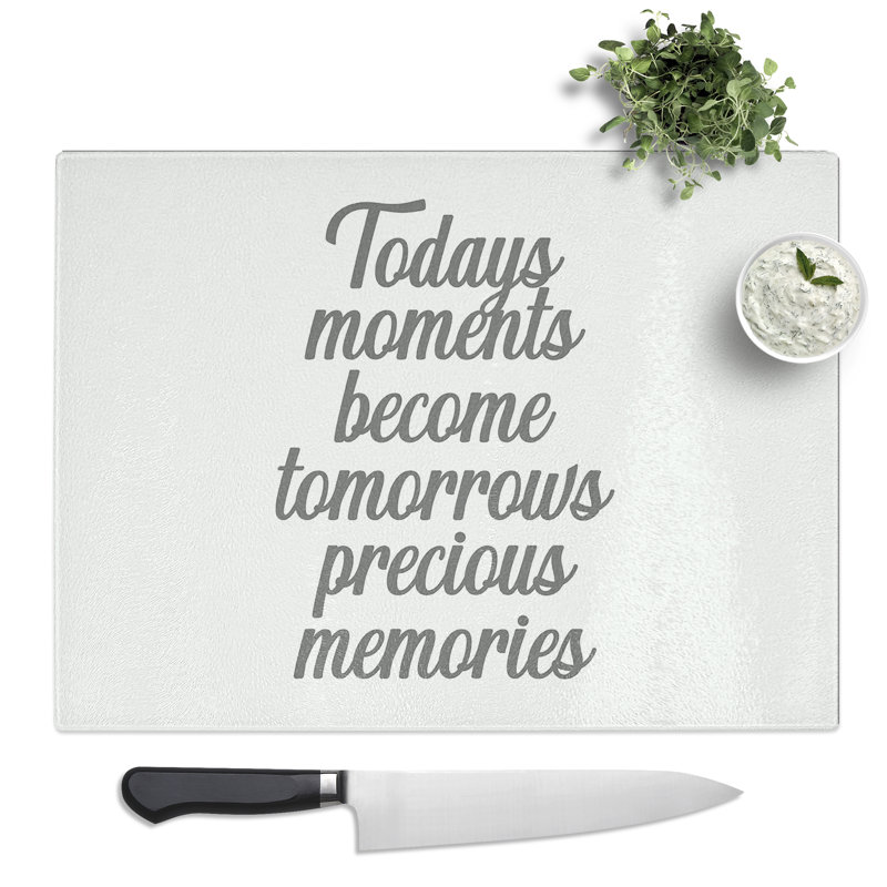 Precious Memories Typography Quote  Glass Chopping Board