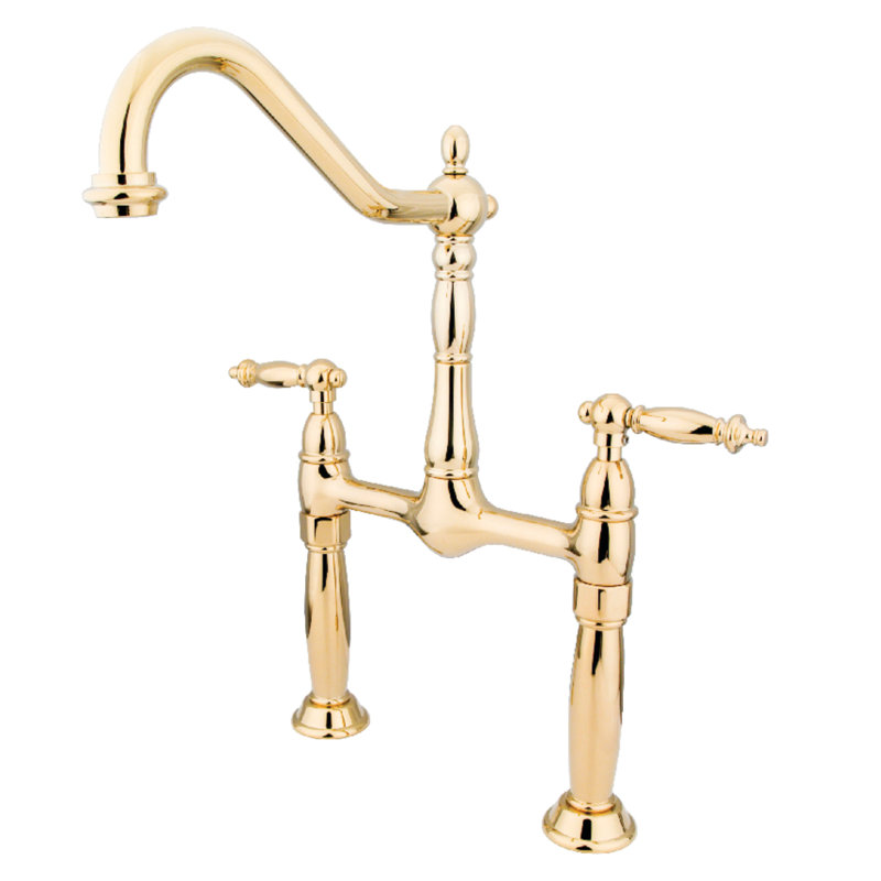 Victorian Widespread Vessel Sink Faucet, Polished Brass