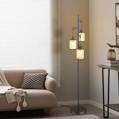 Rustic 3-light Tree Floor Lamp Standing Pole Light For Living Room Bedroom Home Deco