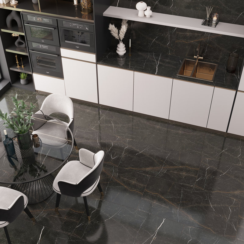 Splendor 23.7'' W x 47.25'' L Porcelain Singular Tile, Black