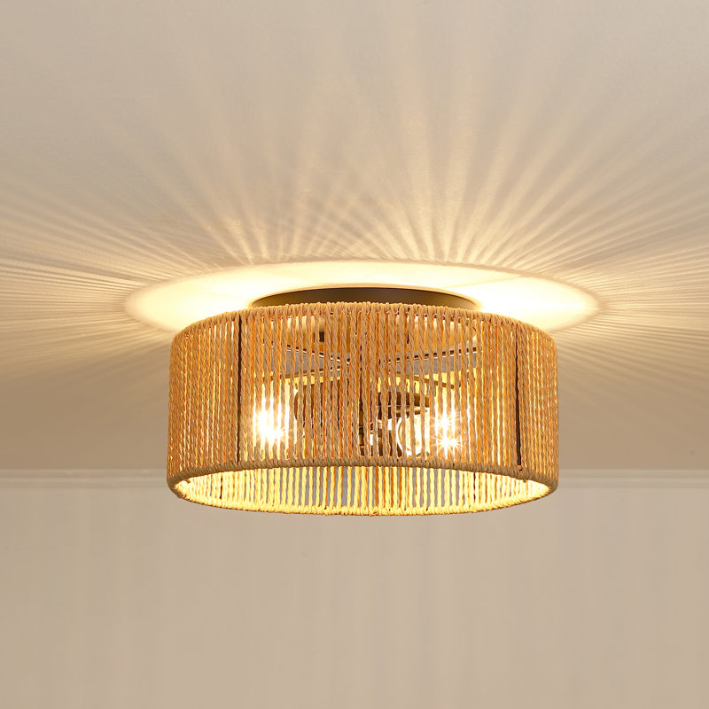 2-light 12in" Ceiling Light with Paper Rattan Shade