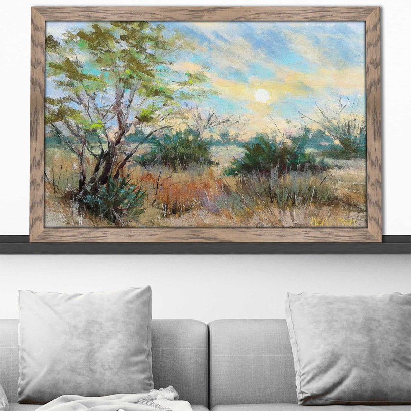 Texas Sunrise par - Peinture, H 33,5 po x l 49,5 po x P 1 po, Cadre taupe délavé