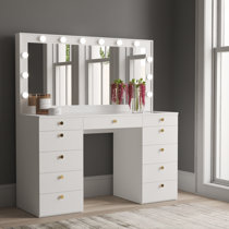 BTHFST Vanity Desk with Full Length Mirror and Lights, Makeup Vanity with  Lights and Charging Station, Large Makeup Table with Drawers Shelves