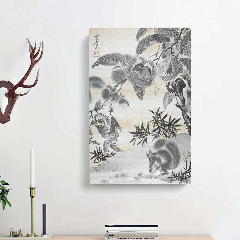 Squirrels Gathering Chestnuts by Kawanabe Kyosai - Wrapped Canvas Painting, 76cm H x 50cm W x 3cm D