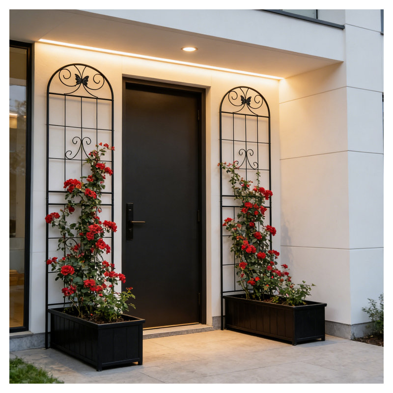 Ensemble de 2 treillis de jardin en métal antirouille pour plantes grimpantes - Support de fleurs d'extérieur de 86,7 po de hauteur avec motif de papillons