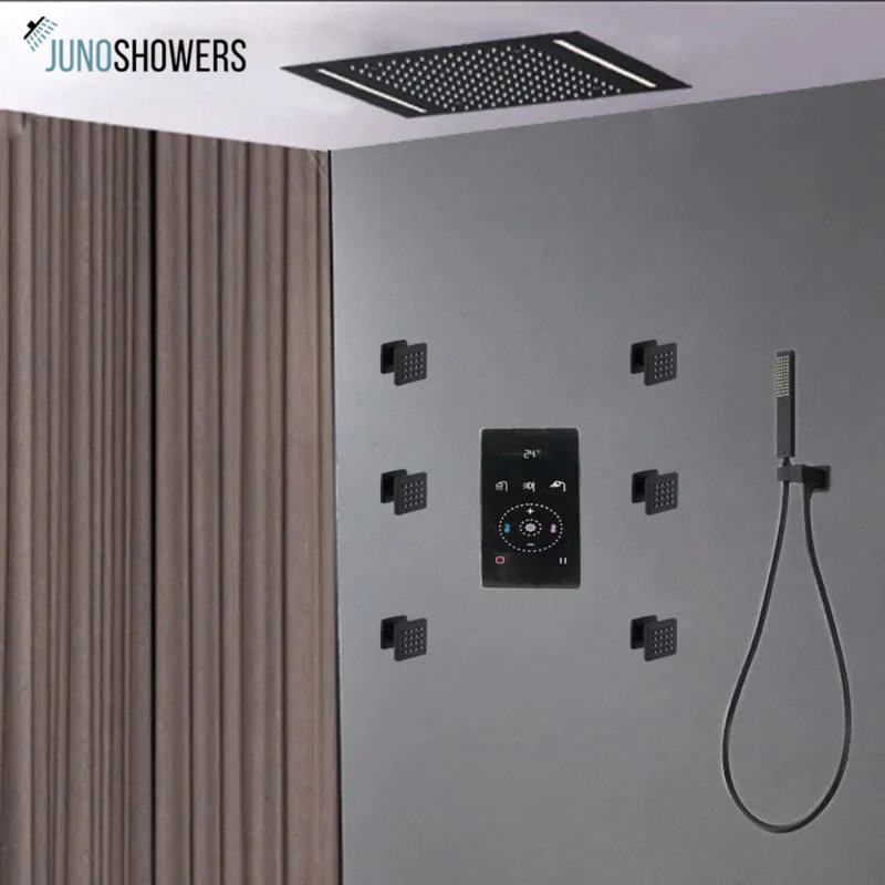 Juno Luxury Bathroom Large Black Built-in Rain Shower Set