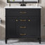 Meuble-lavabo 36 po avec lavabo, meuble autoportant noir avec cuve en céramique, cadre en bois aggloméré et en bois massif, tiroir supérieur rabattable, portes à fermeture en douceur, 2 tiroirs de rangement, poignées dorées-1890618066