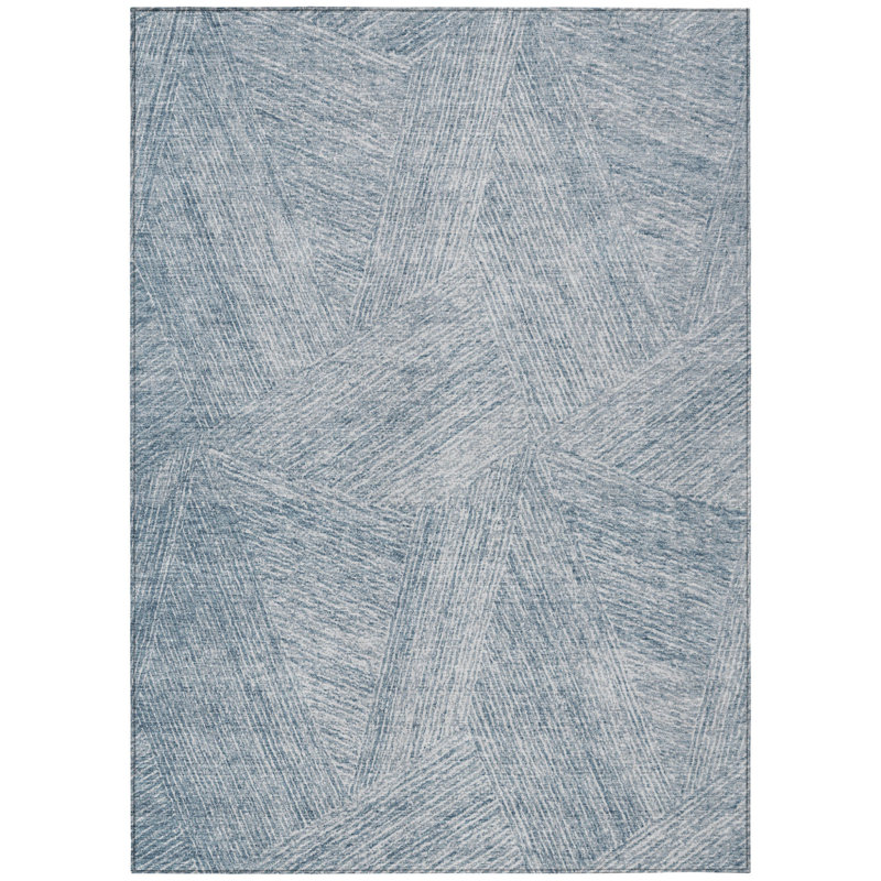 Tapis extérieur lavable abstrait bleu et ivoire 8 pi x 10 pi Denim