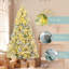 Ensemble d'arbre de Noël artificiel à charnière enneigé 6 pi avec arbre, guirlande et couronne, lumières DEL colorées, 8 modes d'éclairage et pommes de pin