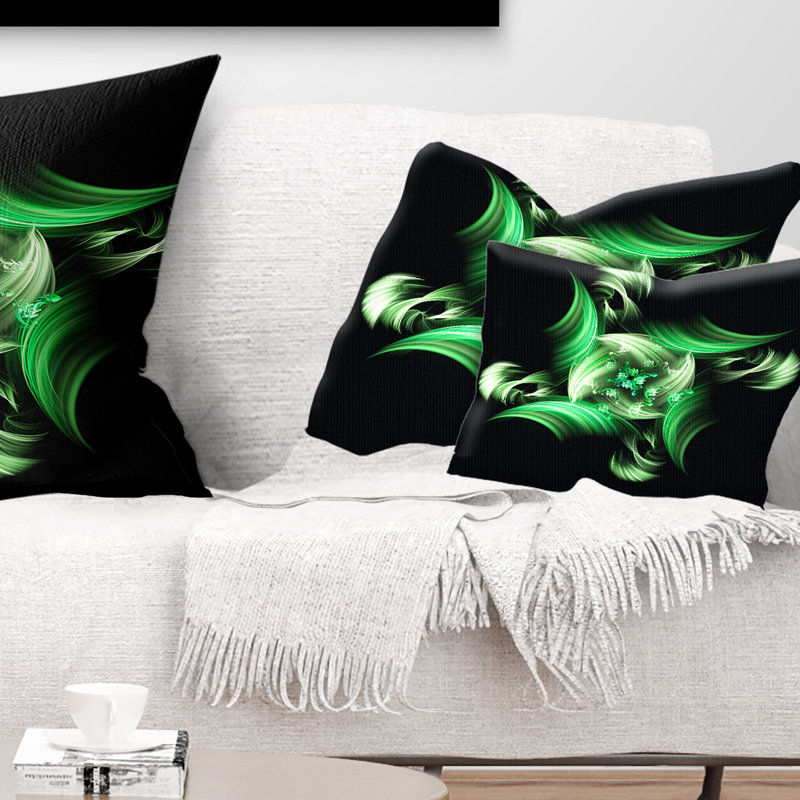 Coussin lombaire en verre coloré floral, Vert / noir