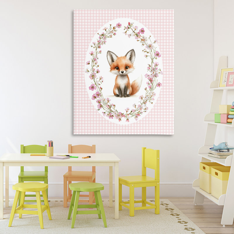 Renard avec toile de cerisier en fleurs, design par Christine Simpson Art, H 48 po x l 36 po