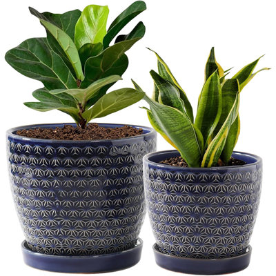 Set Of 2 Blue Ceramic Plant Pots