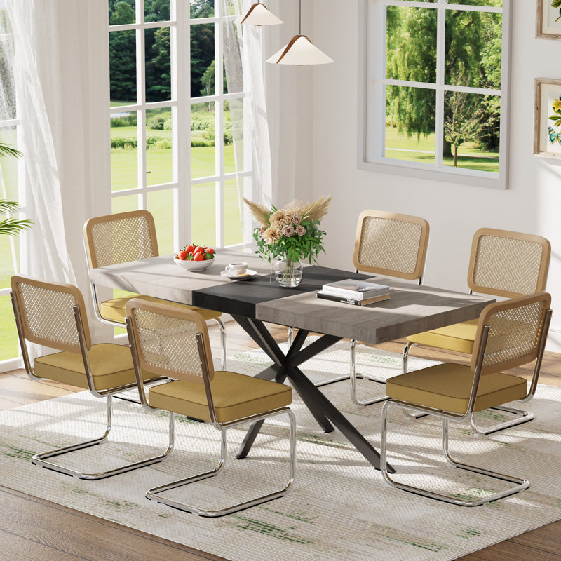 55.11-70.86in Rectangular Extendable Dining Table Set, 5 Pieces: Table, 4 Chairs, Yellow, Gray