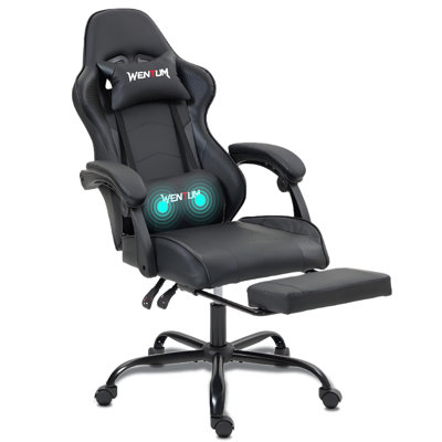 Ergonomic Reclining Gaming Chair with Linkage Armrests & Footrest, High-Back Racing Office Chair, Breathable PU Leather Computer Desk Chair with Lumb by Inbox Zero