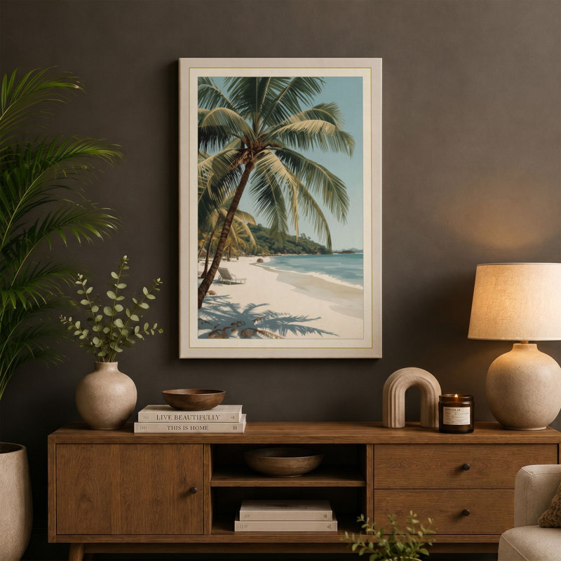 Tropical Paradise Palm Coastal - Wrapped Canvas, 30x20 - 76.2 x 50.8 cm, White Border
