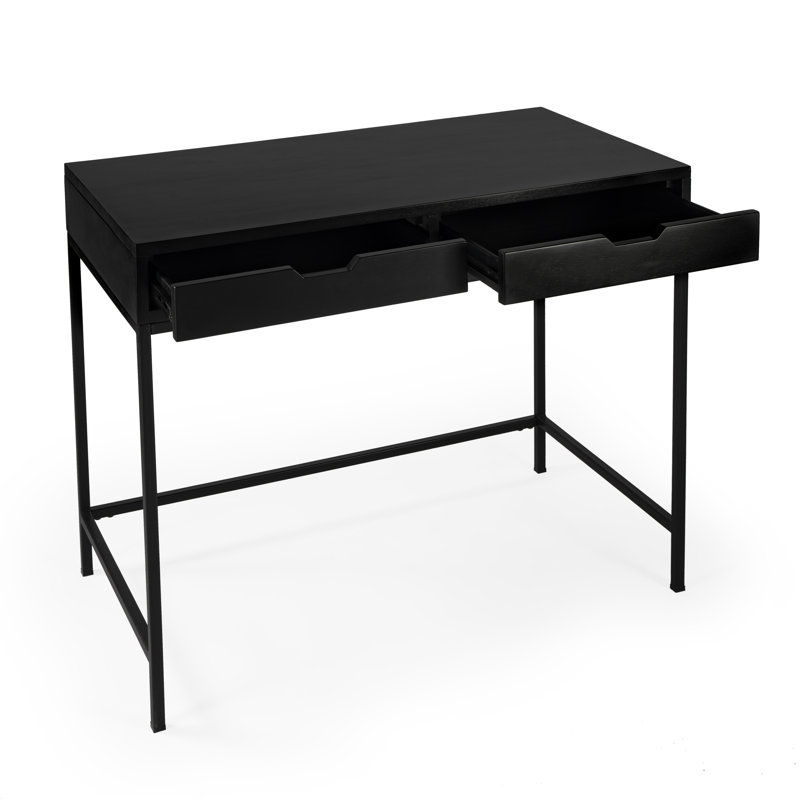 Bureau en bois massif Aerne, Noir, noir, noir, noir