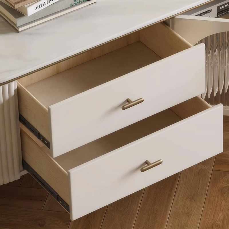 Meuble télé moderne en bois manufacturé blanc, H 19,29 po x L 69,69 po x l 14,57 po