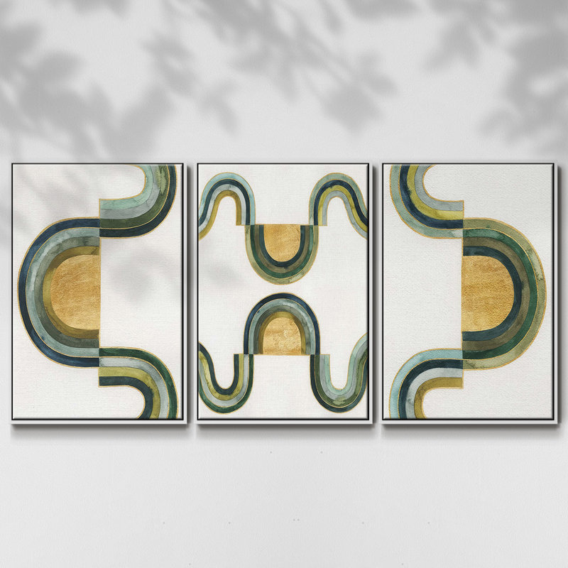 Analogous Arches I, ensemble de 3 toiles encadrées, H 27 po x l 54 po, Blanc