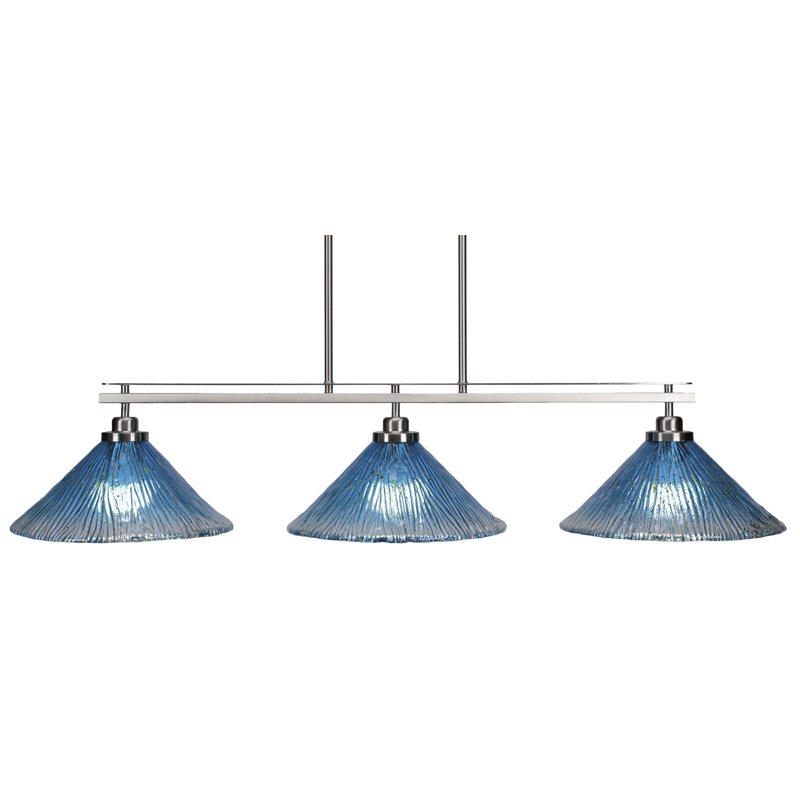 Luminaire pour îlot de cuisine 3 lumières Odyssey, Bleu, H 8,75 po x l 43,5 po x P 12 po, Nickel brossé