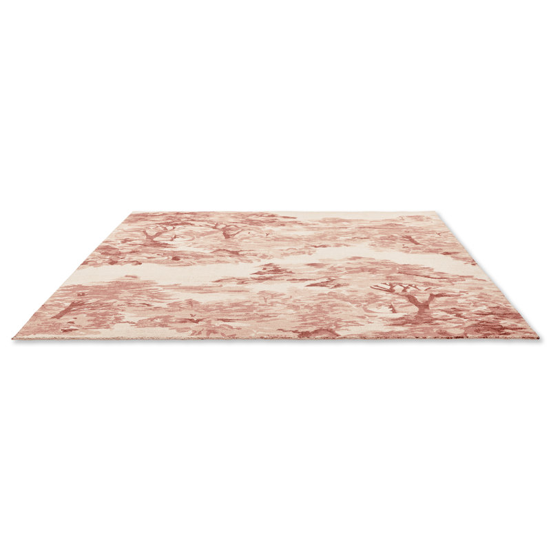 Handmade Light Pink Floral Wool and Cotton Rectangular Rug