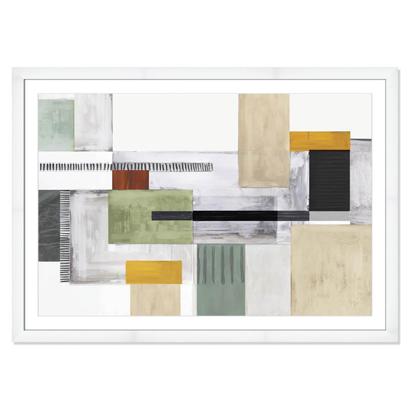 «Playful Blocks» par Tom Reeves, Blanc, Cadre blanc en forme de cube blanc, H 35 po x l 49 po x P 1,25 po