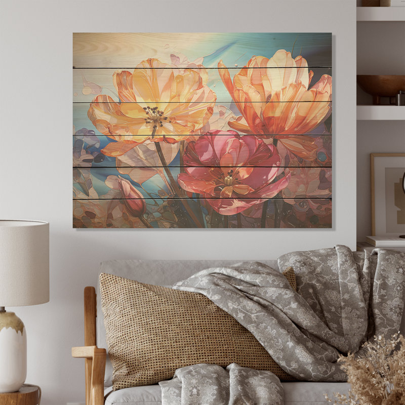 Verre, tulipes liquides, art mural sur bois de pin naturel, H 10 po x l 20 po