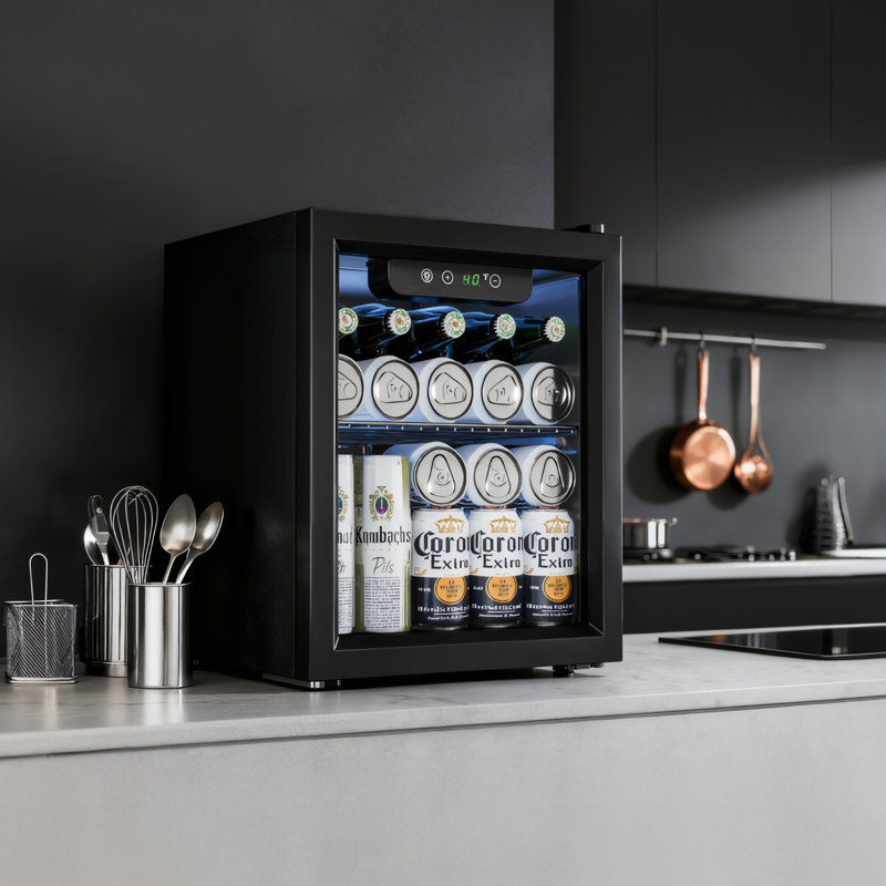 Simzlife 55 Cans Convertible Beverage Refrigerator with Wine Storage and with Glass Door