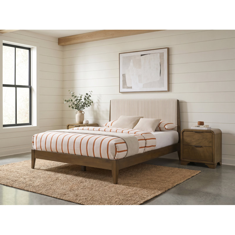 Locke Modern Craft Solid Wood 3 Pieces Fully Assemble Bedroom Set, Antique Oak/Waknut