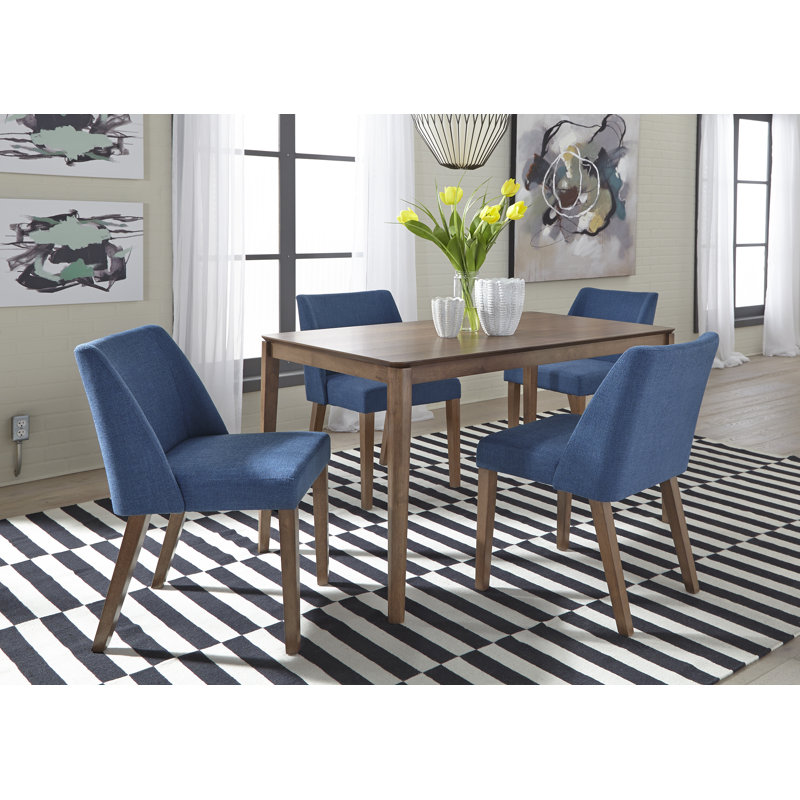 Ensemble de table rectangulaire 4 personnes Paulina avec chaises rembourrées bleues, Bleu