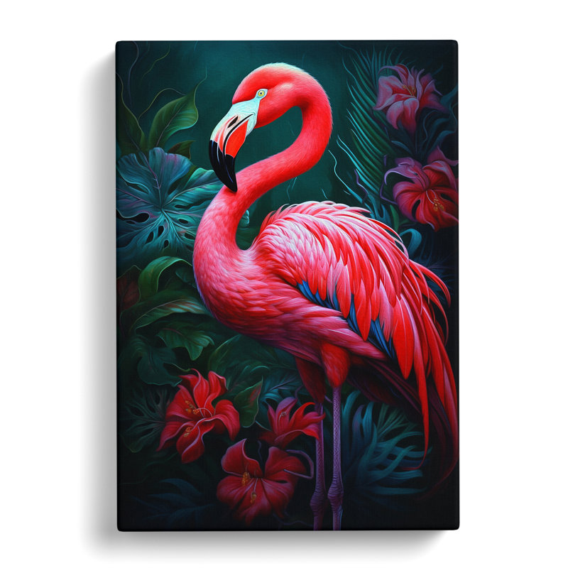 Flamingo Tachisme Art - Wrapped Canvas, 50cm H x 35cm W x 3cm D