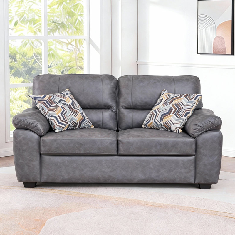 Causeuse 58,66 po avec 2 coussins décoratifs pour le salon Leathaire, Gris