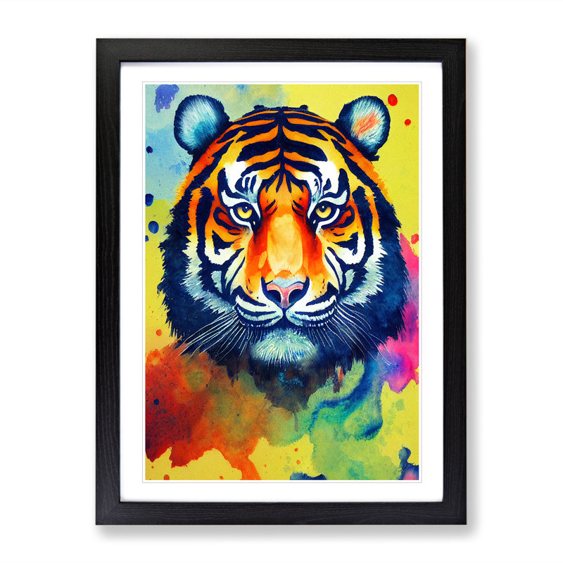 Tiger Paint Splash No.1 Abstract - Single Picture Frame Painting, Black Framed, 64cm H x 46cm W x 2cm D