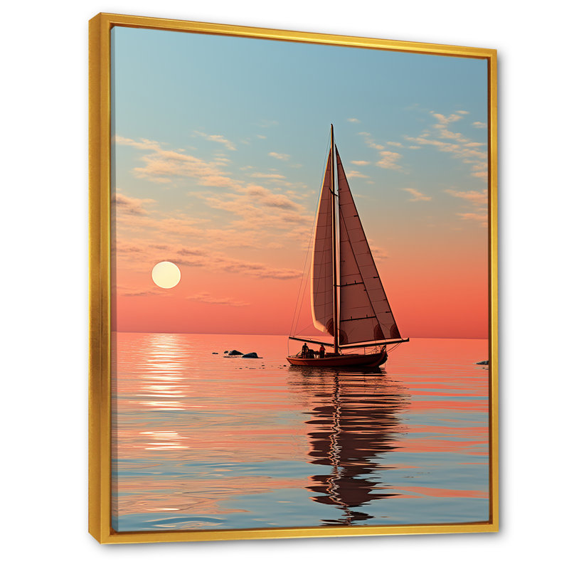 Photo de voilier côtier calme et rose sur toile, H 32 po x l 24 po x P 1 po, Cadre flottant doré