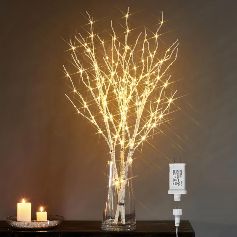 Lighted Birch Twig Branches 30IN 150 LED Plug In With Timer And Dimmer, Artificial Tree Branch With Lights