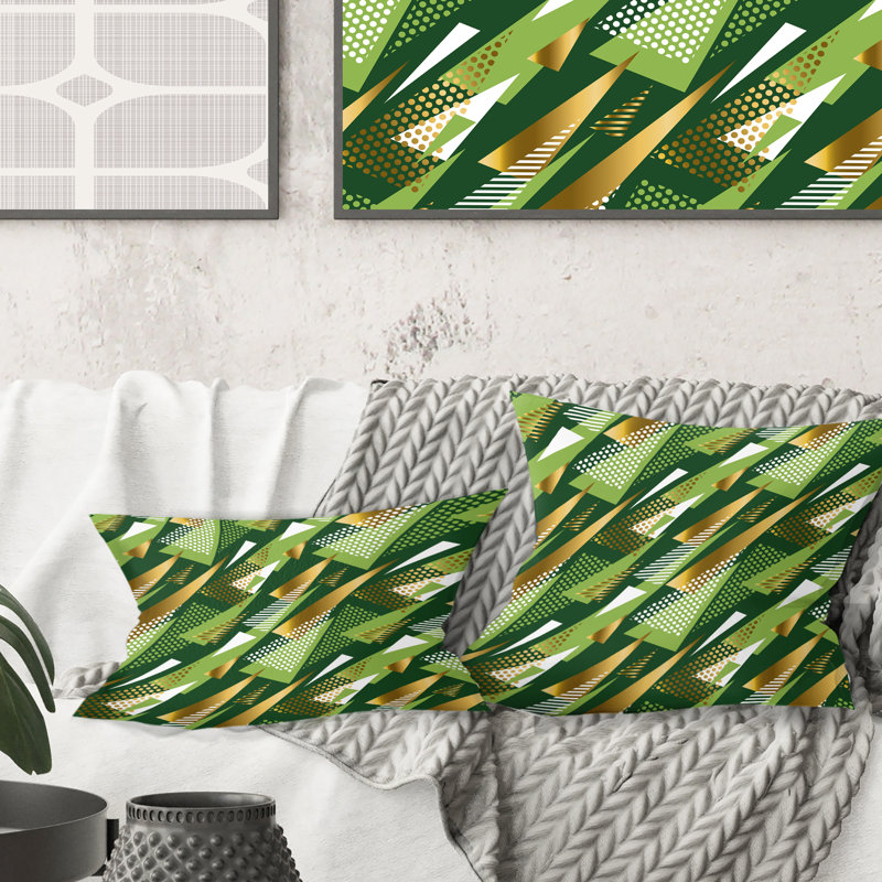 Coussin Triangular Gold and Green Design I - Mid-Century Modern Printed
