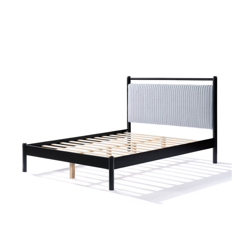 Structure de lit moderne en bois avec tête de lit moelleuse, Grand