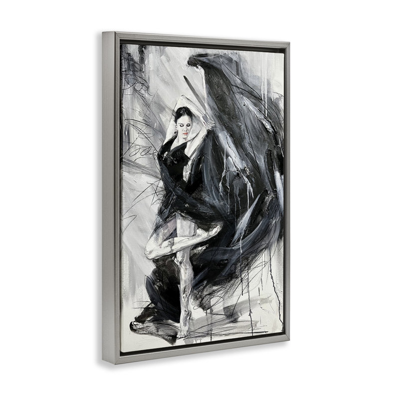 Cadre flottant abstrait Elegant Dancer, design par Lucille Lee, Cadre flottant gris lustré, H 25 po x l 17 po