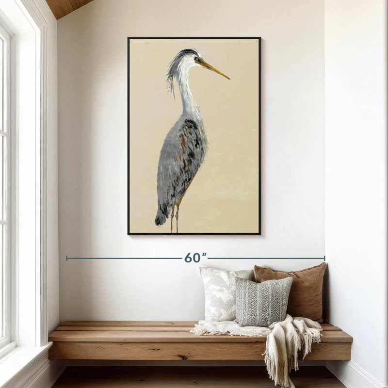 Héron sur brun clair I, 31 po x 46 po, Cadre flottant noir