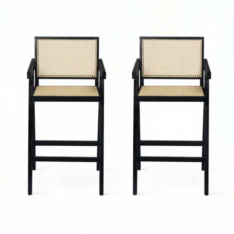 Bar Stool with Cane Seat, Black