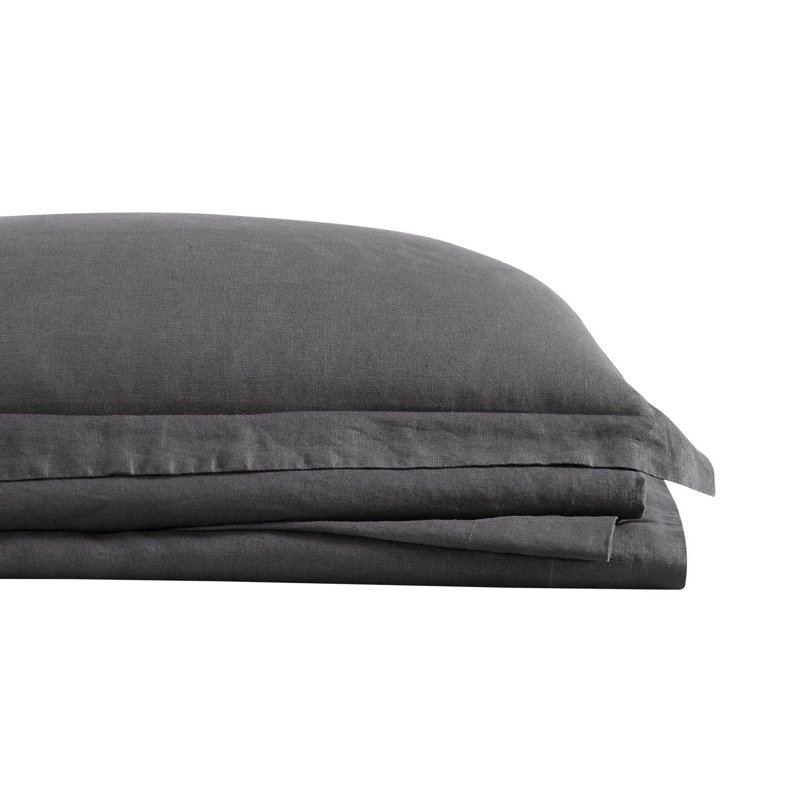 Nena 100% Linen Standard Sheet Set, Queen Sheet Set with 2 Pillowcases, Charcoal
