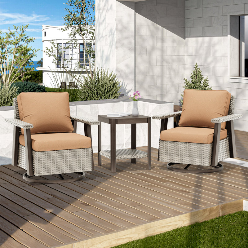 Creal Comfortable Patio Furniture Chair And Table Set, 2, Tan