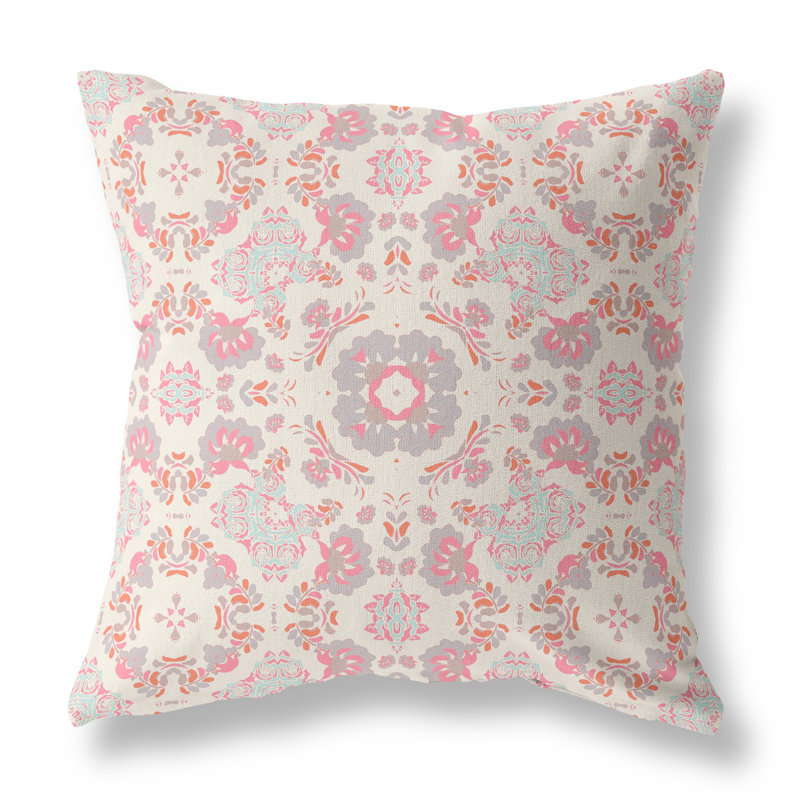 Coussin décoratif 26 po x 26 po Broadcloth, Floral blanc / rose