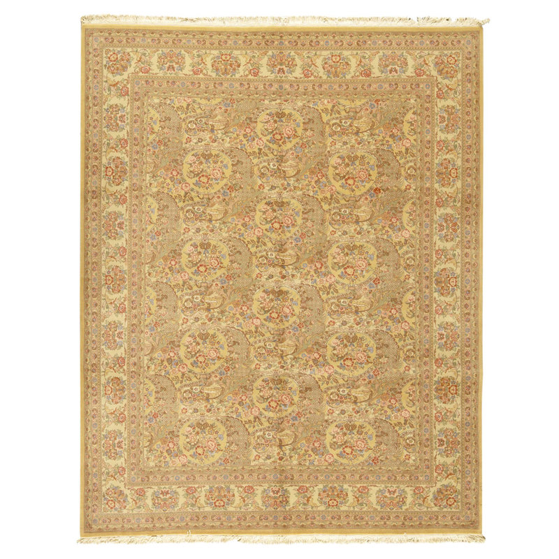 Hand Knotted Wool Oriental Area Rug in Gold
