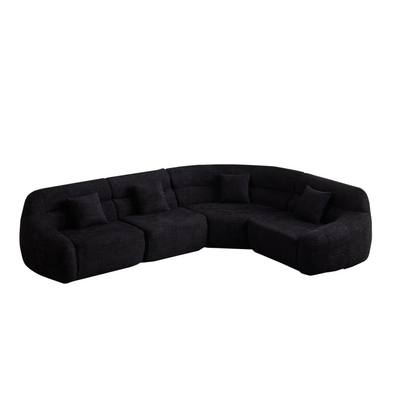 Modulaires spacieux et modernes, chenille noire, design incurvé de luxe pour le salon