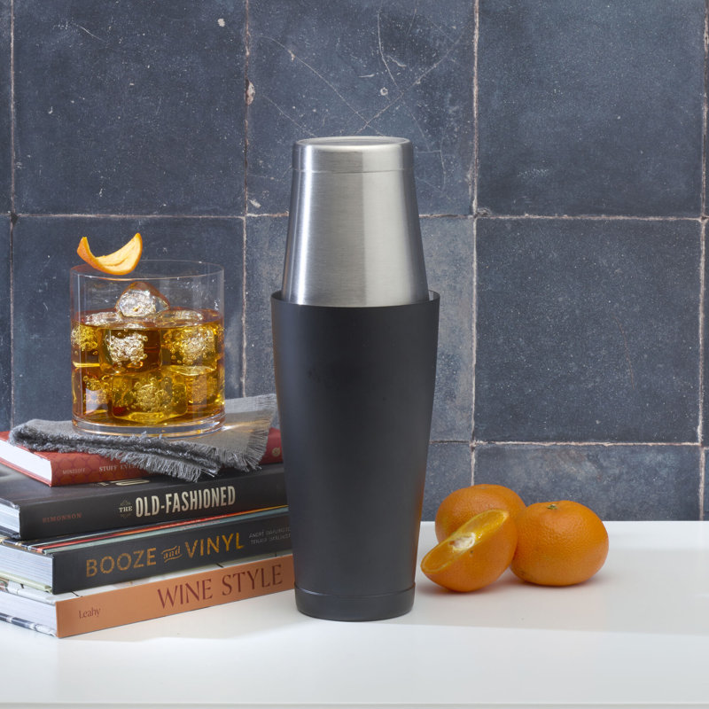 Sleek Black and Stainless Steel Boston Cocktail Shaker, 800ml