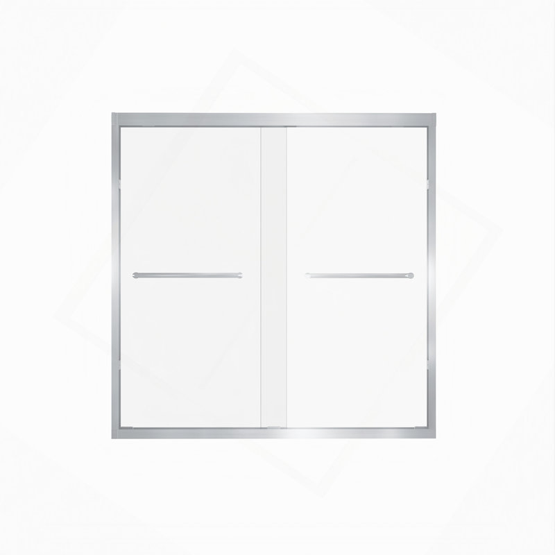 Tempered Glass With Explosion Proof Film, Aluminum Frame Double Sliding Shower Door, "1/4 (6 Mm), Stainless Steel Handle