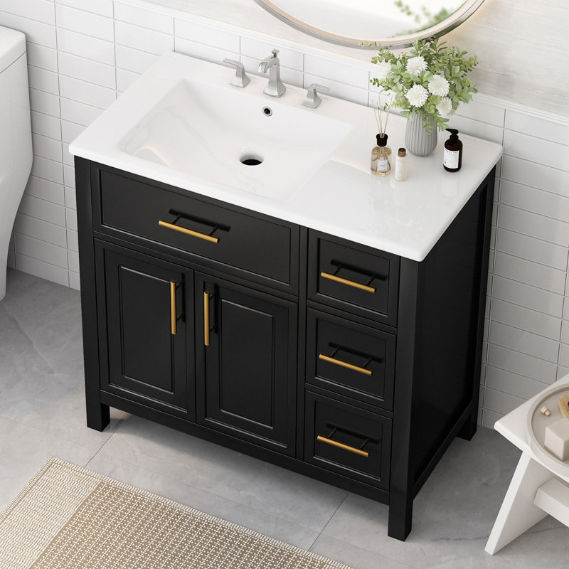 36" Bathroom Vanity with Sink Top, Black